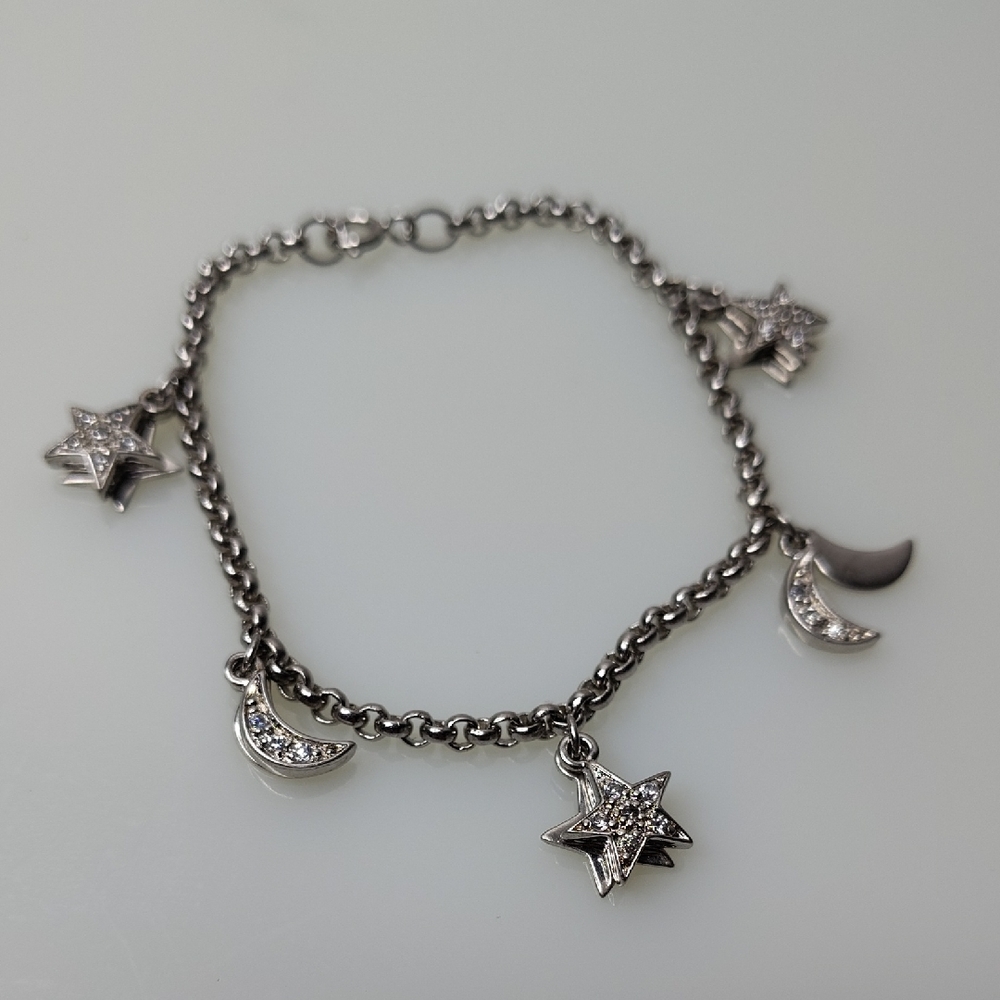 Silver Star and Moon Charm Bracelet